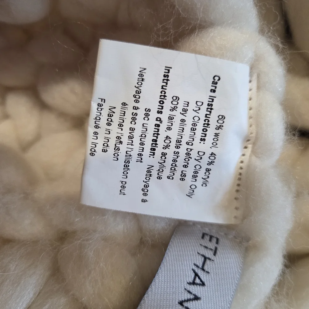 Ethan‎ Allen Chunky Cable Knit Throw 70X50 Wool Blend Cream Color